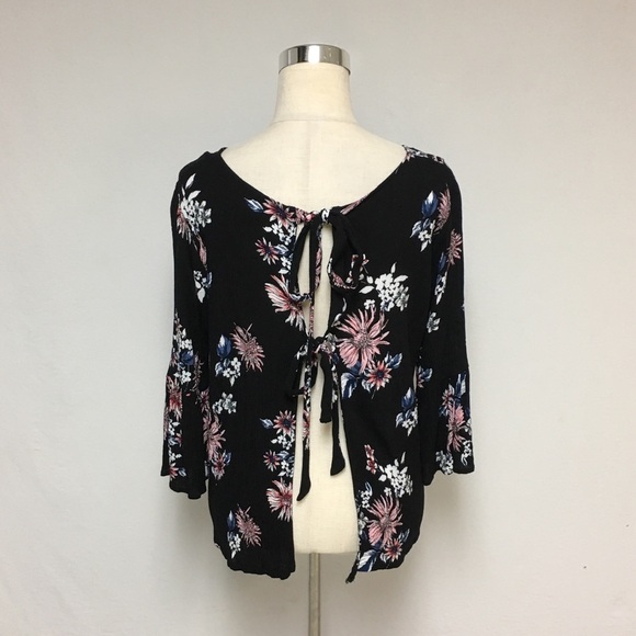 Daytrip Floral Boho Hippie Tie Back Top 10P - Picture 7 of 12